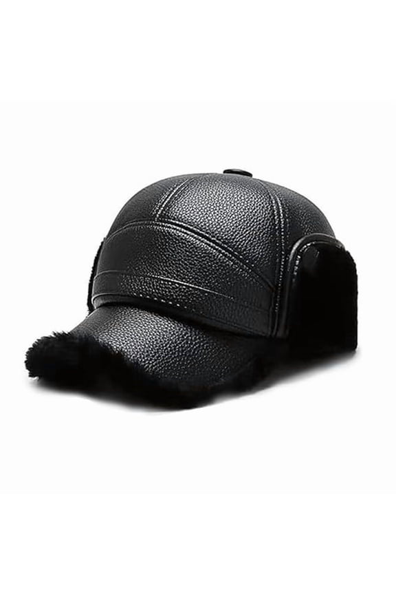 Men'S Winter Cap, Faux Leather Waterproof Earflap Hat, for Hunting Trapper Outdoors Activity Cold Winds, Black