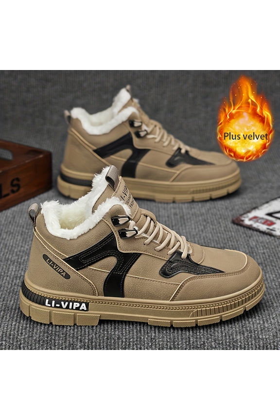 Men'S Winter Hiking Boots - Slip-Resistant Outdoor Trekking Shoes with Lace-Up Closure, Cushioned Midsole & Non-Slip PVC Outsole - Beige/Black/White Colorway - Synthetic Upper for All-Day Comfort