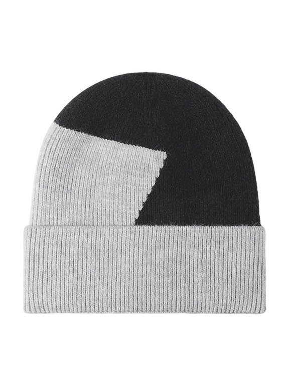 Men'S Winter Knitted Hat Color Block Fleece Lined Beanie