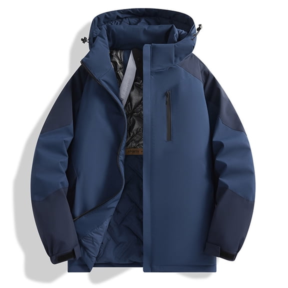 Men’S Winter Padded Hooded Jacket Outdoor Insulated Coat (Blue M)