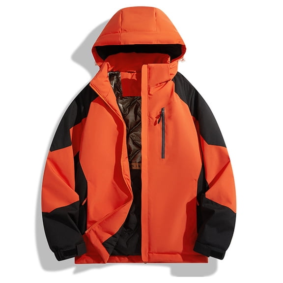 Men’S Winter Padded Hooded Jacket Outdoor Insulated Coat (Orange XXXL)