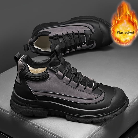 Men'S Winter Skate Shoes, Warm Fleece-Lined Cold-Resistant Snow Boots with Windproof Design, Plush Lining, Available in Plus Sizes - Ideal for Hiking and Cold Weather, Outdoor Work, Casual