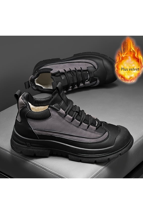 Men'S Winter Skate Shoes, Warm Fleece-Lined Cold-Resistant Snow Boots with Windproof Design, Plush Lining, Available in Plus Sizes - Ideal for Hiking and Cold Weather, Outdoor Work, Casual