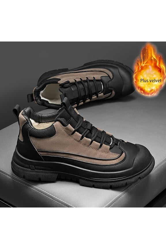 Men'S Winter Skate Shoes, Warm Fleece-Lined Cold-Resistant Snow Boots with Windproof Design, Plush Lining, Available in Plus Sizes - Ideal for Hiking and Cold Weather, Outdoor Work, Casual