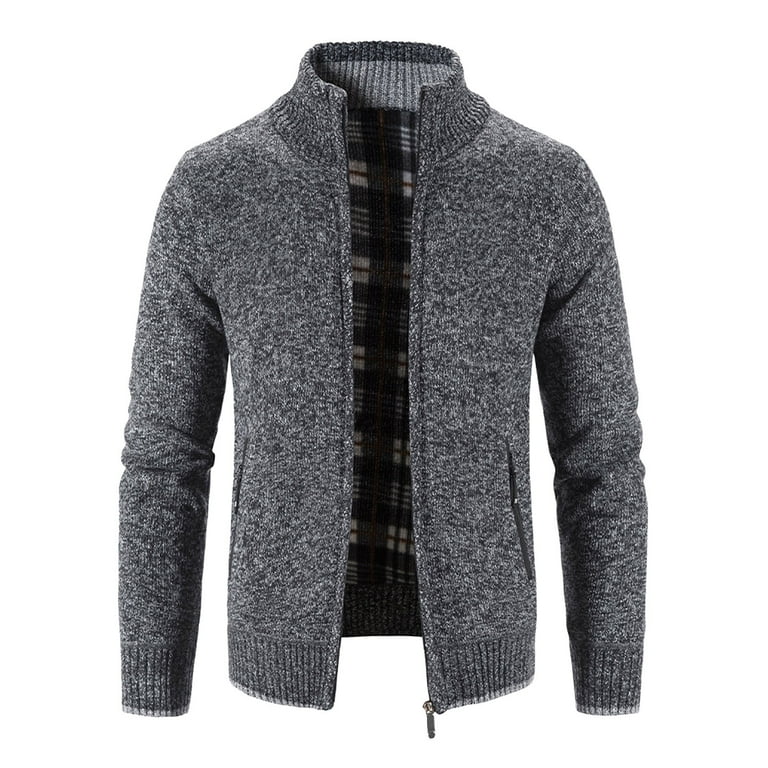 Men S Winter Solid Color Fashion Sweater Long Sleeve Plus Velvet Thick Hooded Sweater Cardigan Warm Jacket Big And Tall Walmart