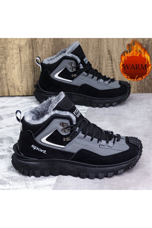 Men'S Winter Thermal Snow Boots - Heavy-Duty Cold Weather Boots with Non-Slip PVC Outsole, Lace-Up Ankle Support for Skiing, Snowboarding, Ice - Black/Yellow colorway - Synthetic Upper