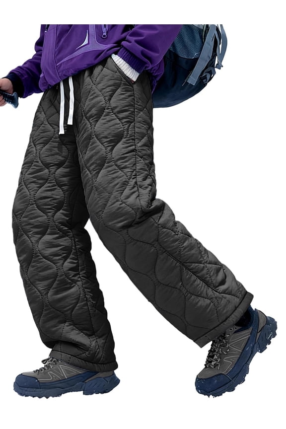 Men'S Winter Thickened Snow-Proof Straight-Leg Pants, Windproof and Water Warm Casual Pants Outdoor Skiing Black S