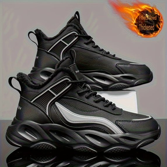 Men'S Winter Warm Fleece-Lined High-Top Sneakers - Thick Cushioned EVA Sole, Breathable Fabric Upper, Lace-Up Casual Shoes for Hiking, Running & Outdoor Activities,Winter Sports Footwear