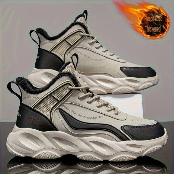 Men'S Winter Warm Fleece-Lined High-Top Sneakers - Thick Cushioned EVA Sole, Breathable Fabric Upper, Lace-Up Casual Shoes for Hiking, Running & Outdoor Activities,Winter Sports Footwear