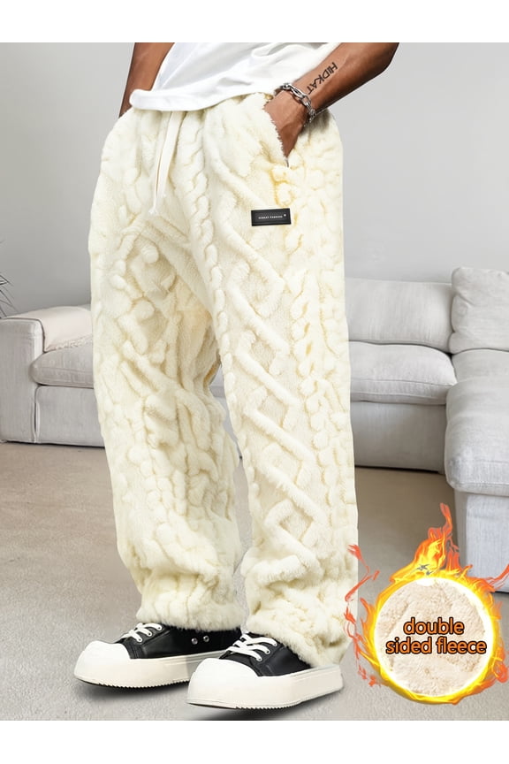 Men'S Winter Warm Fleece-Lined Pants with Drawstring Waist - Cozy Geometric Pattern, Lightweight & Comfortable, Perfect for Casual Wear, Home, and Outdoor Activities