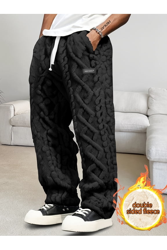 Men'S Winter Warm Fleece-Lined Pants with Drawstring Waist - Cozy Geometric Pattern, Lightweight & Comfortable, Perfect for Casual Wear, Home, and Outdoor Activities
