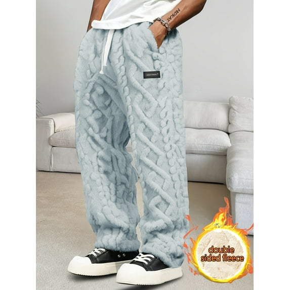 Men'S Winter Warm Fleece-Lined Pants with Drawstring Waist - Cozy Geometric Pattern, Lightweight & Comfortable, Perfect for Casual Wear, Home, and Outdoor Activities