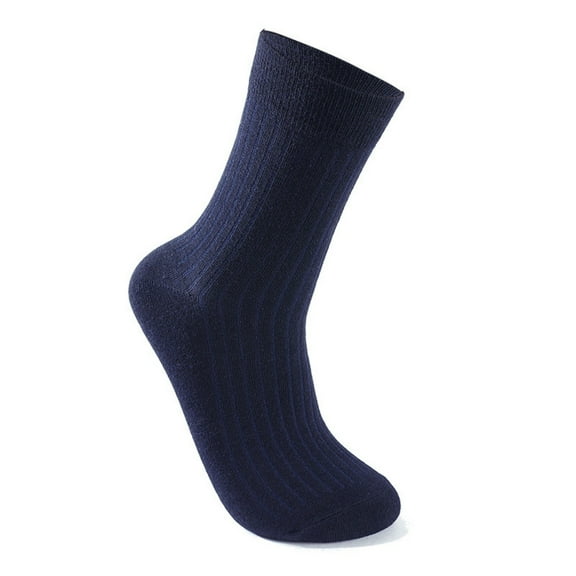 Men'S Winter Warm Wool Mid-Calf Socks Solid Color Long Socks Cold-Proof Terry Socks Navy Free