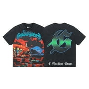 GODSPEED OFFICIAL Men'S Women'S America High Street Godspeed T-Shirt Printed For Men And Women, Washed Skull Letter Printing Shirt Crewneck Vintage Oversized Tee T-Shirt, Cotton Tees Tops For Mens Small