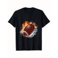 thumbnail image 1 of Men'S & Women'S American Football Graphic T-Shirt - Black with Orange-Blue Flame & Water Splash Design, Breathable Regular Fit Casual Athletic Tee for Football Fans, All-Season, 1 of 7