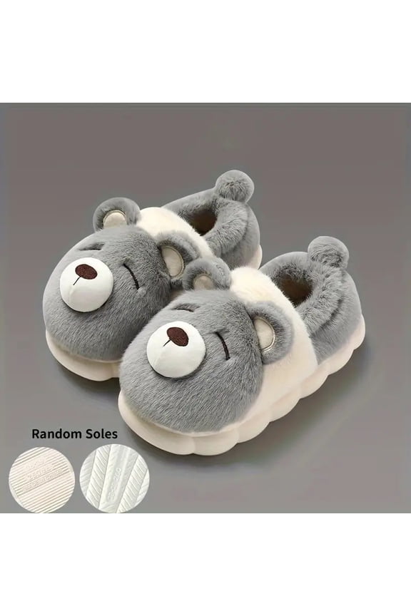 Men'S & Women'S Bear Slippers - Plush Lining Non-Slip EVA Sole Slip-On House Shoes with Cute Bear Face Design, Soft Fabric Upper & Arch Support - Cozy Indoor Winter Footwear for Adults, Unisex Winter