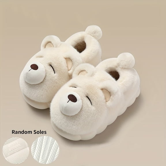 Men'S & Women'S Bear Slippers - Plush Lining Non-Slip EVA Sole Slip-On House Shoes with Cute Bear Face Design, Soft Fabric Upper & Arch Support - Cozy Indoor Winter Footwear for Adults, Unisex Winter