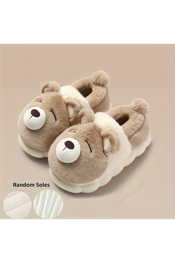 Men'S & Women'S Bear Slippers - Plush Lining Non-Slip EVA Sole Slip-On House Shoes with Cute Bear Face Design, Soft Fabric Upper & Arch Support - Cozy Indoor Winter Footwear for Adults, Unisex Winter