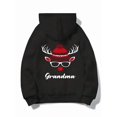 thumbnail image 1 of Men'S & Women'S Black Christmas Reindeer Print Hooded Sweatshirt - Cozy Loose-Fit Pullover With Santa Hat & Antlers, Long Sleeve Casual Winter Hoodie, Machine Washable Durable Fabric, Unisex Holiday, 1 of 7
