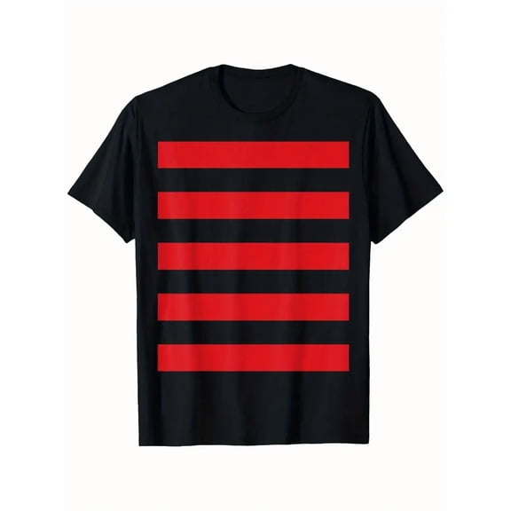 Men'S & Women'S Casual T-Shirt - Black with Bold Red Horizontal Stripes - Loose Fit Everyday Streetwear - Sizes 1XL-5XL - Perfect Gift for Dad, Mom, Couples - Soft Everyday