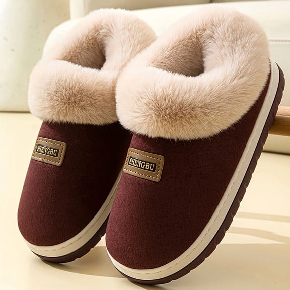 Men'S & Women'S Cozy Fleece Slippers with Thick Sole - Warm Winter Indoor/Outdoor House Shoes, Slip-On Design, Black with Golden "BENGBU" Branding, Plush Lining for Comfort, Perfect for Home