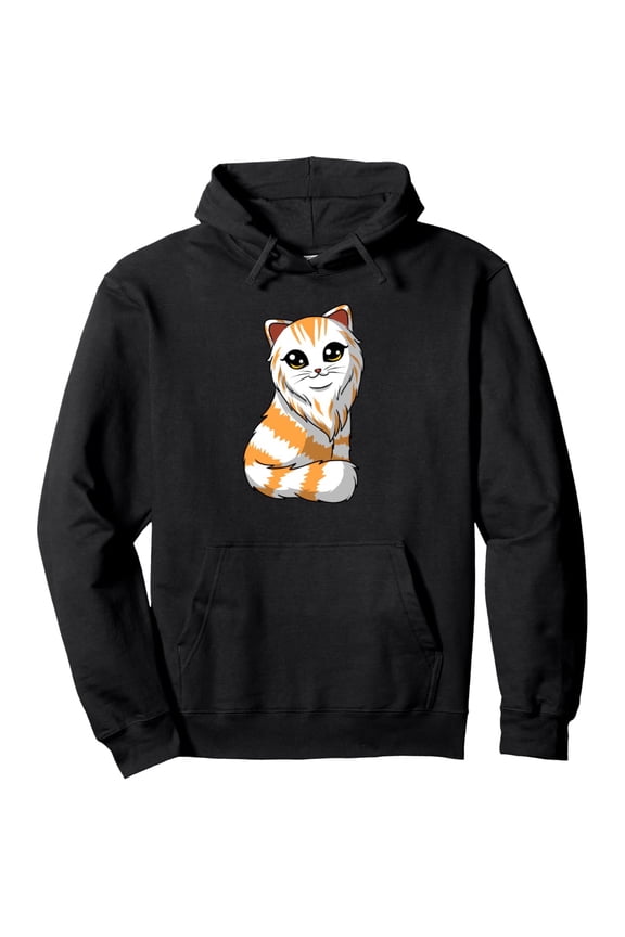 Men'S & Women'S Cute Kawaii Anime Cat Hoodie - Domestic Longhair Kitten Pullover Sweatshirt, Soft Hooded Sweater for All-Season Casual, Gym, Halloween, Christmas - Sizes S-XXXL in Black (50/50 -Polye
