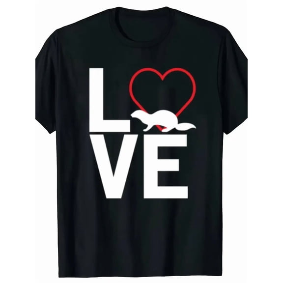 Men'S & Women'S Funny Cute Otter Lover Graphic T-Shirt - Oversized Black Tee with White LOVE Lettering & Otter Design, Casual Short Sleeve Round Neck Animal Lover Apparel for