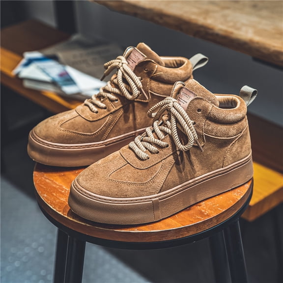 Men'S shoes , Lace-Up Ankle Support Shoes with Cushioned Insole - All-Season Casual, Work & Everyday Shoes for Men High-Top Retro British Style Chunky Platform Sneakers - Upper, PVC Sole