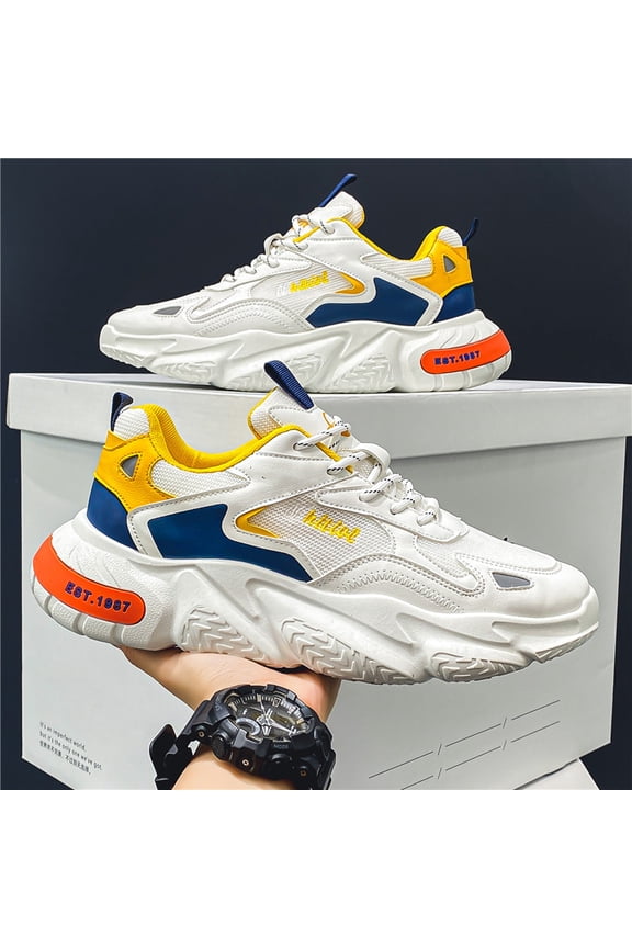 Men'S & Women'S Low-Top Sneakers - Minimalist Arch Support Casual Shoes for Casual Attire, Gym, Office - Versatile Unisex Dad ,/Navy /Yellow Colorway, Breathable Fabric Upper & Cushioned Rubber Sole