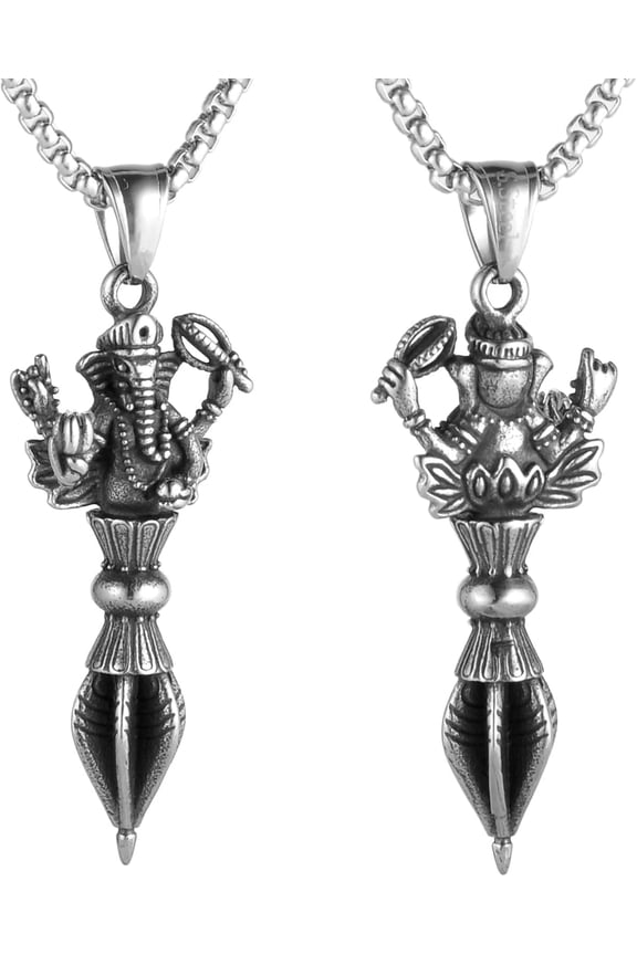Men'S Women'S Spearhead 316L Steel, Silver Steel Pearl Jewelry And Gothic Punk Hip Hop Rock Elephant Lotus Removal Demon Arrow Pendant Necklace, Stainless Stainless Square Chain, Vintage[l418]