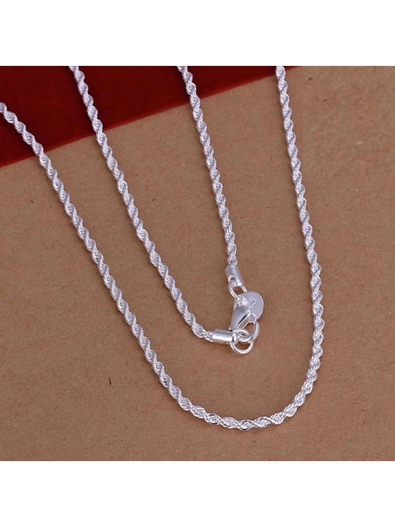 Sterling Silver Plated Men Women Rope Twisted Chain Necklace 16 Inch 4mm Lobster Clasp B33