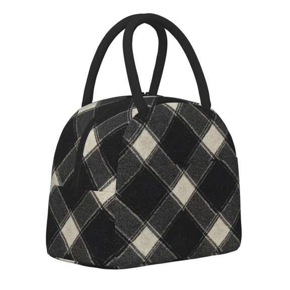 Men'S And Women'S Universal Portable Lunch Bag Large Hand Insulated Lunch Bag 10.48.6in For Picnicdaily Go Out To Play And Work Argyle Plaid Dimgray_1
