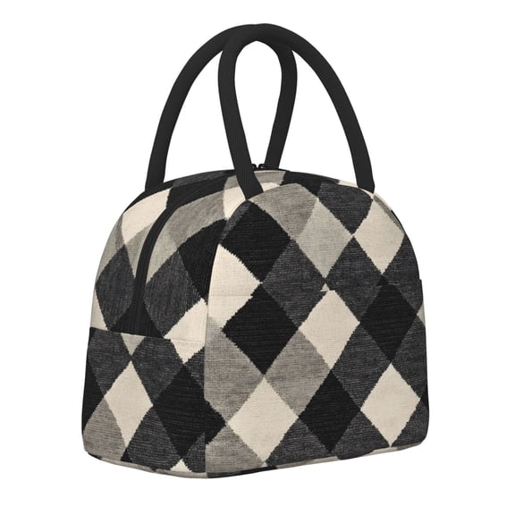 Men'S And Women'S Universal Portable Lunch Bag Large Hand Insulated Lunch Bag 10.48.6in For Picnicdaily Go Out To Play And Work Argyle Plaid Dimgray_3