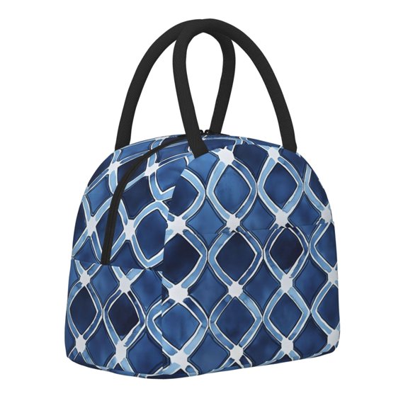 Men'S And Women'S Universal Portable Lunch Bag Large Hand Insulated Lunch Bag 10.48.6in For Picnicdaily Go Out To Play And Work Indigo Moroccan Trellis Hand-Drawn Sketch_1