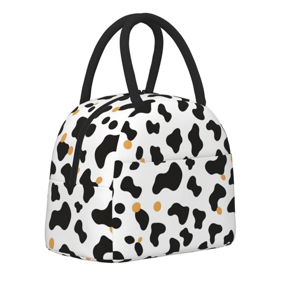 Men'S And Women'S Universal Portable Lunch Bag Large Hand Insulated Lunch Bag 10.48.6in For Picnicdaily Go Out To Play And Work Simple Cow Print Pattern, Vector Art Style_2
