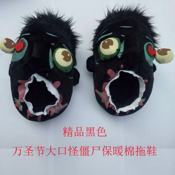 Men'S Zombie Slippers with Thickened EVA Non-Slip Sole & Warm Lining - Funny Horror Movie Fan Gift, Slip-On Design with Sharp Teeth & Pink Tongue, Black Eyes - Soft Fabric Upper & Cushioned Insole