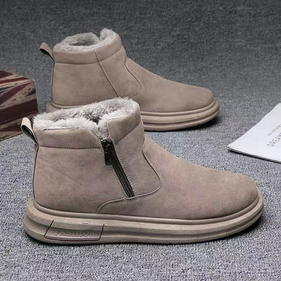 Men'S faux Cover Upper - Warm Casual Outdoor Boots for Hiking, Snow, Thermal Winter Boots with Plush Lining & Side Zipper Closure - Slip-Resistant PVC Sole, Round Toe Short Ankle-High Design