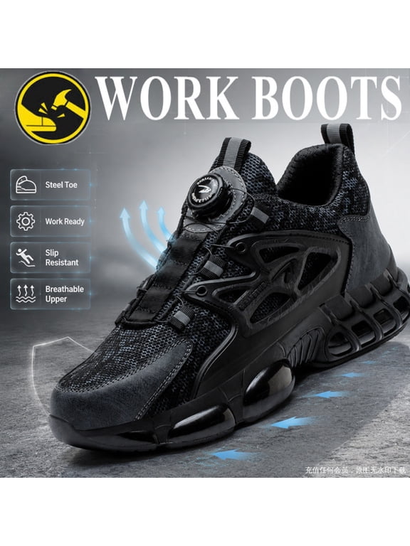 Men Safety Shoes Steel Toe Cap Work Boots Rotating Buckle Breathable Sneaker