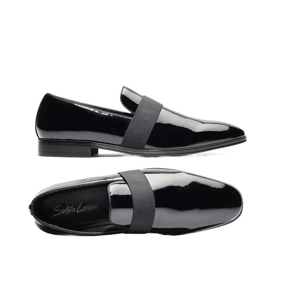 Men Santino Luciano Formal Shoes Patent Leather Shiny Slip on Loafer C356 Black