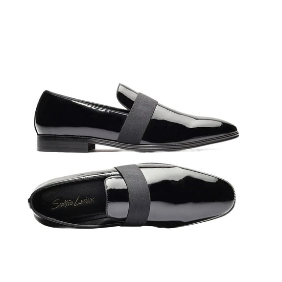 Men Santino Luciano Formal Shoes Patent Leather Shiny Slip on Loafer C356 Black