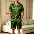 thumbnail image 1 of Men Satin Pajama Set Sleepwear for Man Summer Short Sleeve Button-Down Shirt & Shorts Pajamas 2 Piece Home Clothes Short Suit Green L, 1 of 6