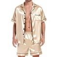 thumbnail image 1 of Men Satin Silk Pajamas Sets Short Sleeve Sleepwear Button-Down PJs Sets Two-Pieces Loungewear, 1 of 5