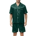 thumbnail image 1 of Men Satin Silk Pajamas Sets Short Sleeve Sleepwear Button-Down Shirt and Shorts Two-Pieces PJs Sets Loungewear with Pockets, 1 of 6