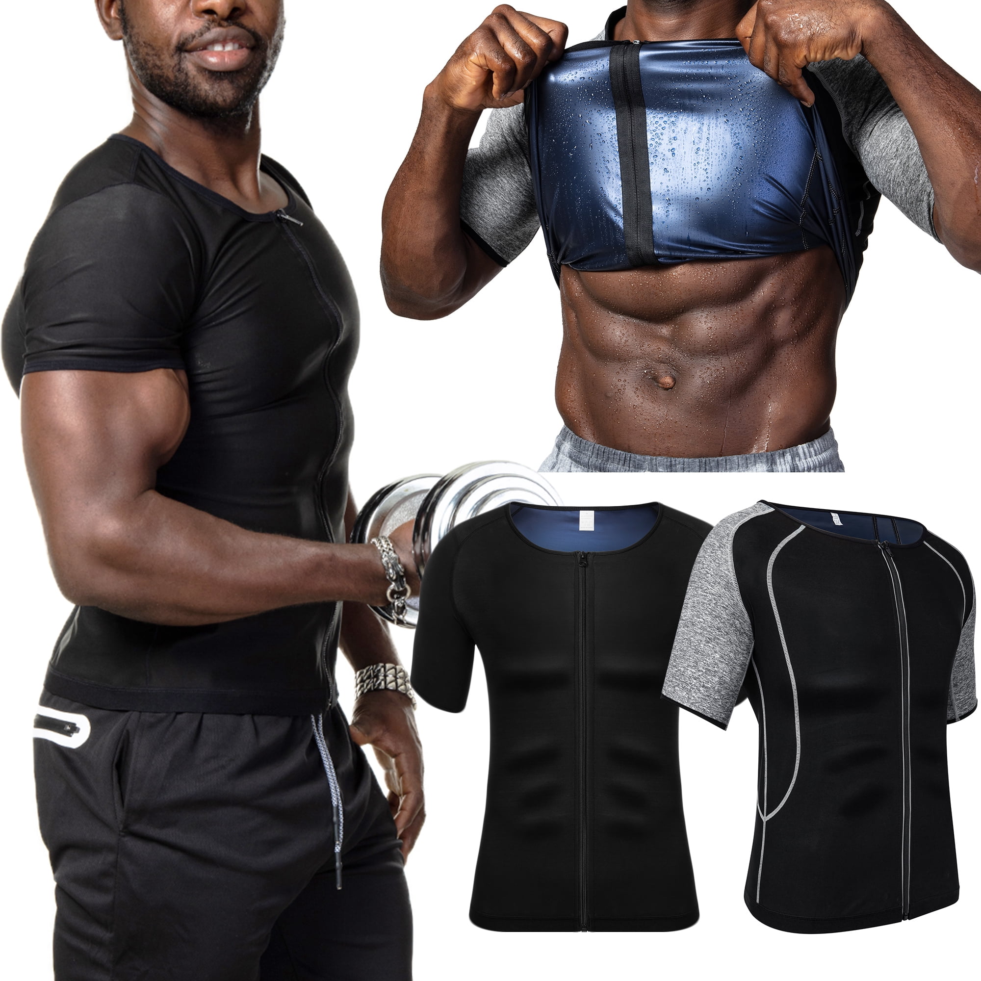 Men Sauna Sweat Shirt Workout Top Exercise Fitness Short Sleeve