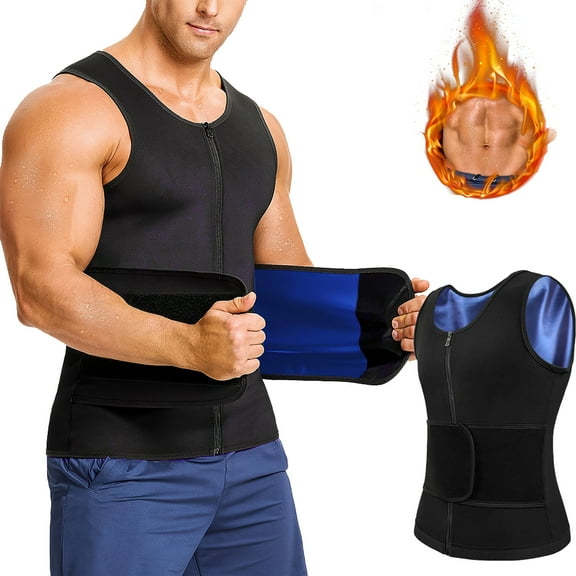 Men Sauna Sweat Vest Waist Trainer Corset Zipper Workout Tank Top Body Shaper Compression Shirt