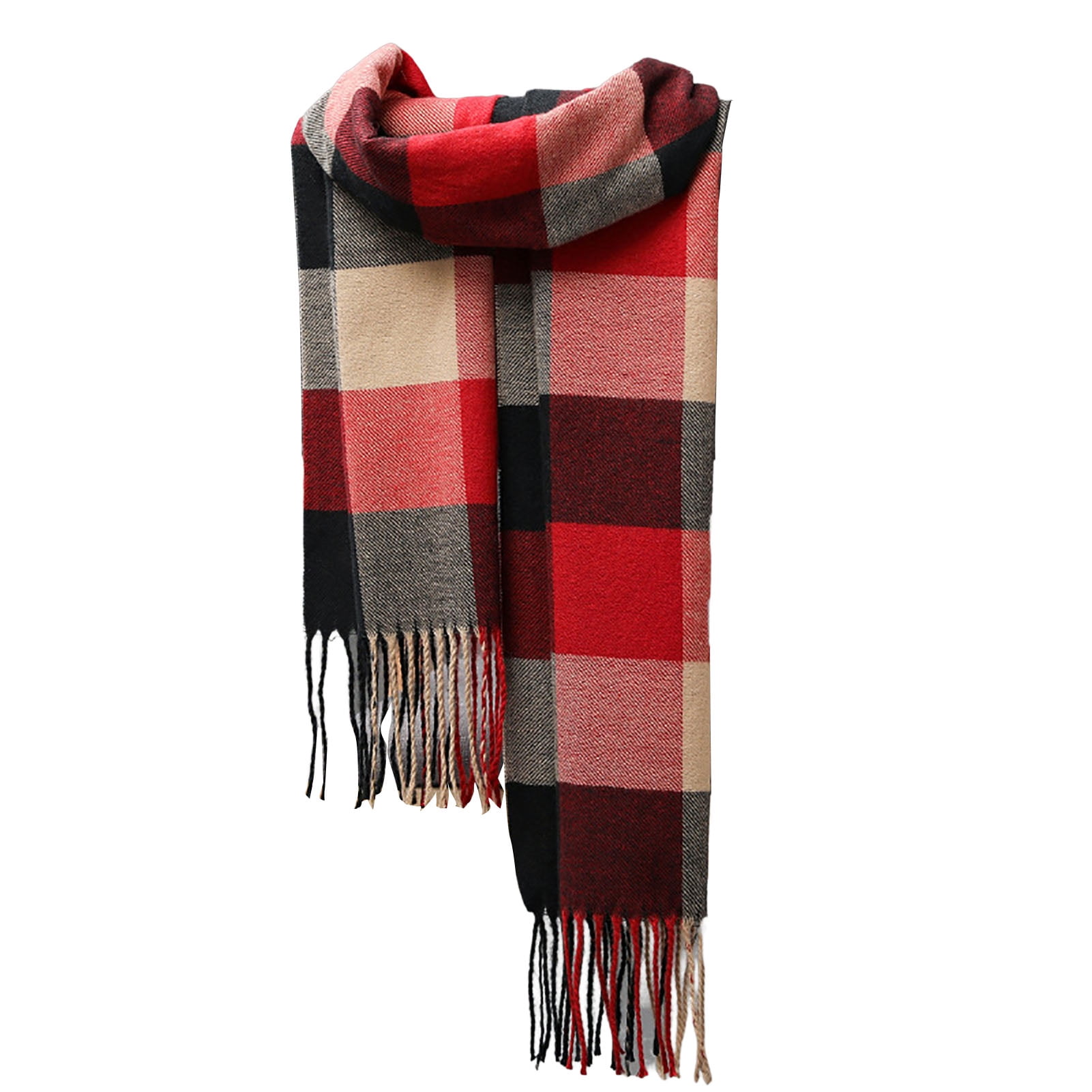 Men Scarf British Style Classic Plaid Fringed Tassels Soft Keep Warm Autumn Winter Adults Long Scarf for Riding,Rose Red