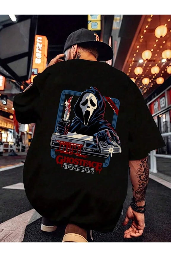 Men Scary Movie Horror Print Casual Short Sleeve T-Shirt