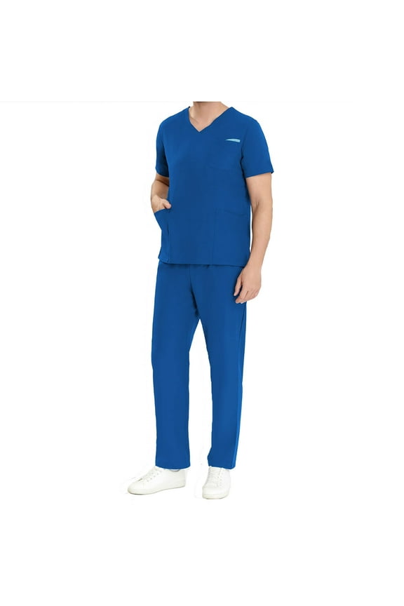 Men Scrubs Set Stretch V-Neck Scrub Top Jogger Pant with Pocket Comfortable Fit Men's Workwear Medical Uniform Scrub Sets