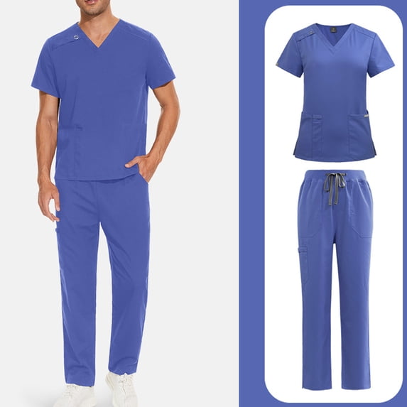 Men Scrubs Set - Stretch V-Neck Scrub Top & Jogger Pant with Pockets, Yoga Waistband, Anti-Wrinkle Scrubs for Men