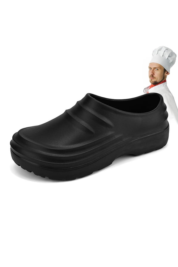 Men All Season Black Chef Shoes, Waterproof Oil Resistant Non On Work Clogs, Durable Soft Sole Comfortable Kitchen Work Shoes for Indoor Catering Use Black 42